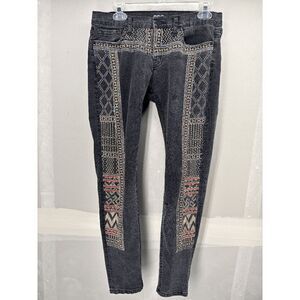 BDG Women's Charcoal Gray Full Leg Embroidered Jeans 32x28 Urban Outfitters‎ EUC